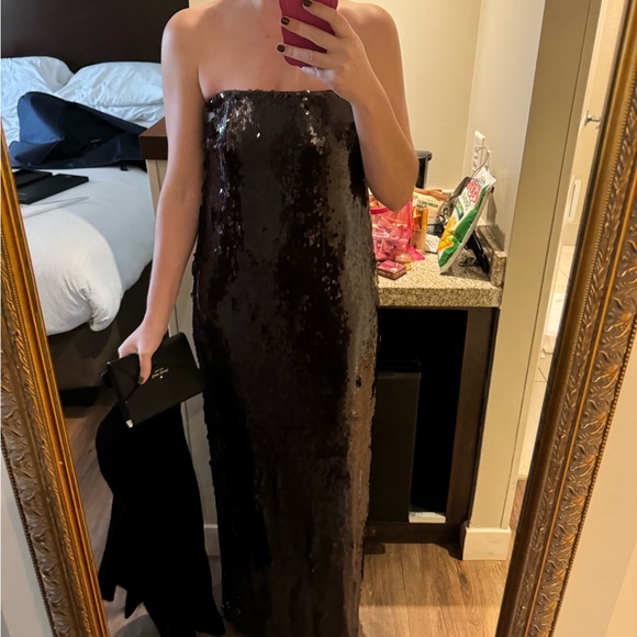 STAUD Strapless Sequin Dress in Metallic Brown - Picture 2 of 4